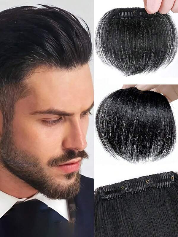 Franja de cabelo natural de 10 cm de altura para a testa, franja com presilhas para cobertura de franja, extensão de franja para dar volume, aplique frontal para a testa, extensão de franja para a linha do cabelo masculina.
