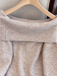 优雅女士长袖针织露肩毛衣保暖中长弹力常规长度套头衫 - 卡其色 - 查看 7