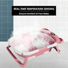 Ubravoo Bath Tub With Drain Hole, Double Foldable Toddler Bathtub With Soft Cushion Pad, Portable Travel Bathtub Built In Anti-Slip Support - Pink - View 6