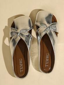New Elegant Girl's Breathable Slip-On Mule Sandals, Versatile & Fashionable - Silver - View 5