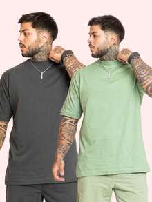 Kit 2 Oversized Premium Cotton Street Style T-Shirts - Gray and Green - View 1