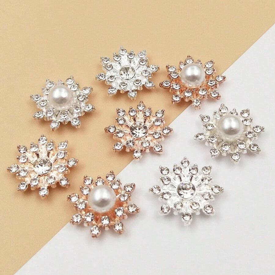 20pcs Snowflake Cabochon Metal Base Strass Glitter Rhinestone Buttons For Clothing Shoes Bags Accessories DIY Crafts