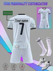 Personalized Name Portugal National Team White Pattern #7 Youth Football Jersey Set - Polyester, Crew Neck Top And Shorts, Suitable For Boys' Sports Training And Casual Wear, Perfect For Outdoor Activities. - White - View 2