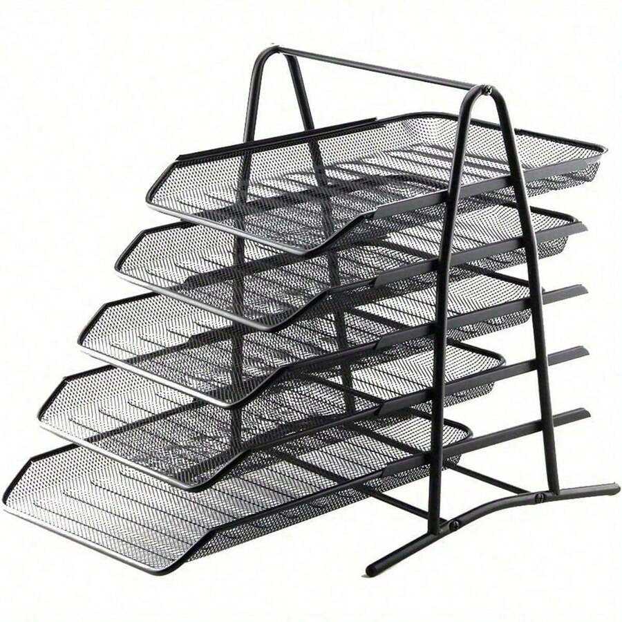 Shoze Mesh Desk Organiser 5 Tier Letter Tray Stackable Mesh File Holder Office A4 Filing Desktop Document Storage For Home Office (Black) - 5 Tiers (36x30x34cm) - View 1