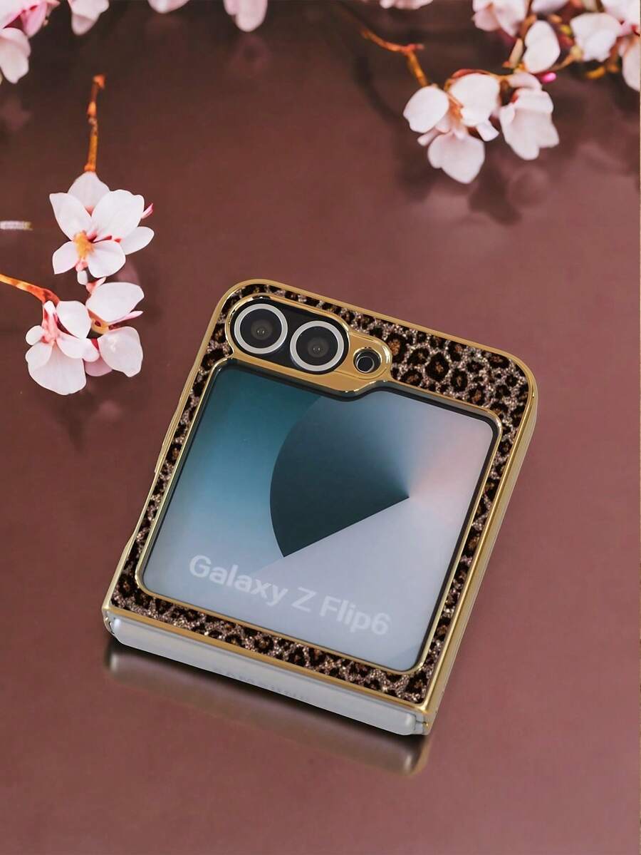 1pc Leopard Print Border Pattern Frosted Feel Folding Phone Case, Electroplated Folding Phone Case, Folding Screen Phone Case, Suitable For Samsung Z FLIP 3/4/5/6/7/Z FOLD 3/4/5/6/MOTO RAZR 40/40 ULTRA/50/50 ULTRA/60 ULTRA - màu đen - Xem 1