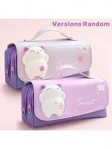 可爱三层铅笔盒，大容量，防水，兔子减压铅笔盒，适合女生和小学生，文具包 - 彩色 - 查看 20