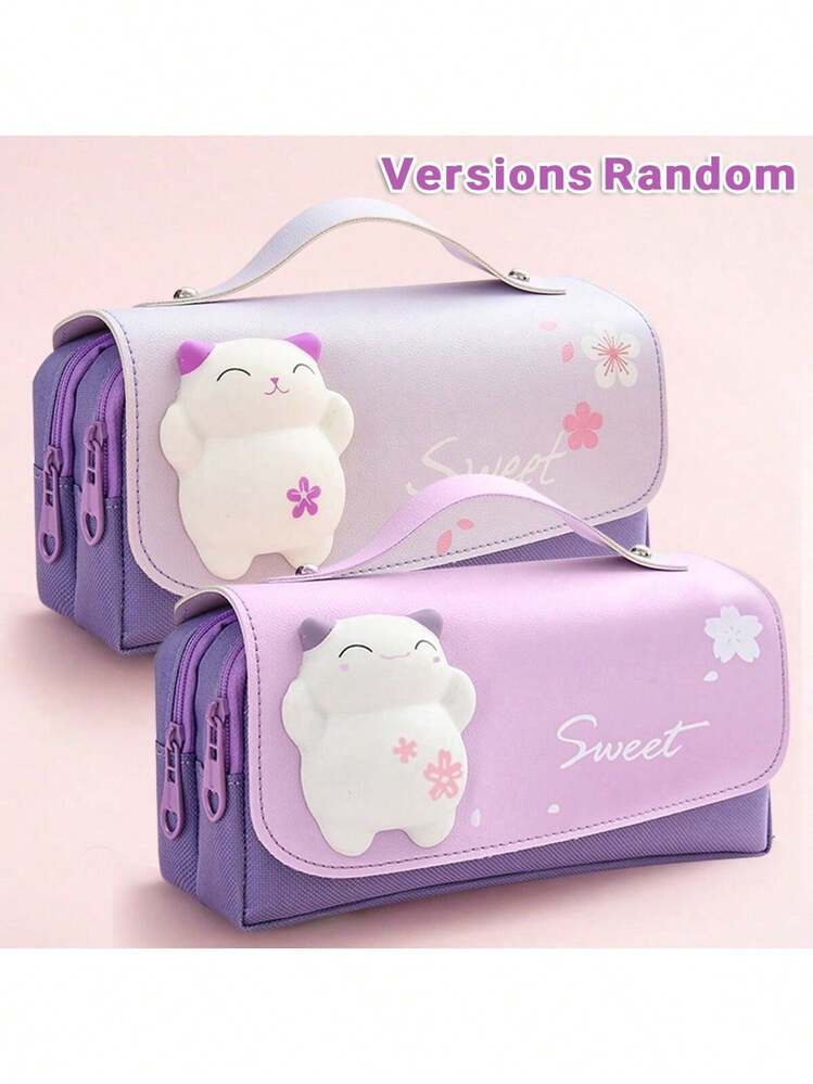 可爱三层铅笔盒，大容量，防水，兔子减压铅笔盒，适合女生和小学生，文具包 - 彩色 - 查看 20