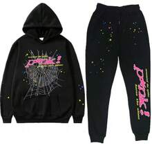 Y2K Hoodie Set Cobweb Spider Style Hoodie Pant Casual Tracksuit Long Sleeve Athletic Suit