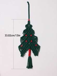 1pc Christmas Green Macrame Tree Decoration, Handwoven Christmas Ornament With Red Beads And Tassels, Christmas Tree Holiday Doorknob Hanger, Holiday Home Decor, Christmas Party Decoration, Mantel Decoration Christmas Decorations Room Decor Winter