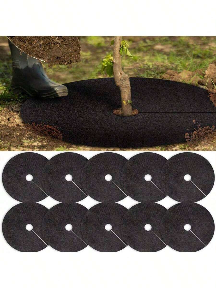 10 包，20.5 英寸无纺布树木覆盖物环加厚树木保护垫植物覆盖物圆形防草园艺织物覆盖物用于控制根部保护 - 黑色 - 查看 1