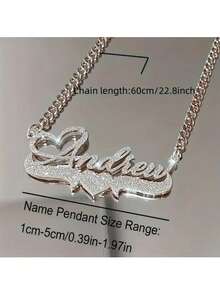 Customized Name Heart Pendant Necklace - Personalized Shiny Name Charm Set With Stainless Steel Chain - Perfect Gift For Birthday, Anniversary And Special Occasions - Punk Retro Style - Multicolor - View 3