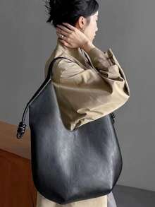 女士超大号腋下手提包，全新秋冬设计，大容量，单肩包，暗黑摇滚风格，四季皆宜 - 黑色 - 查看 3