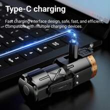 1 PC LED Mini Flashlight High Lumens,6 Lighting Modes,Type-C USB Rechargeable Flashlight Portable ,USB Rechargeable Small Flashlight With Side COB Light ABS Shell Magnetic With Lampshade - Silver - View 5