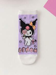 Sanrio 1/5 Paia di calzini Sanrio Kuromi carini con design a sfera di cristallo a forma di cuore, adatti per tutte le stagioni