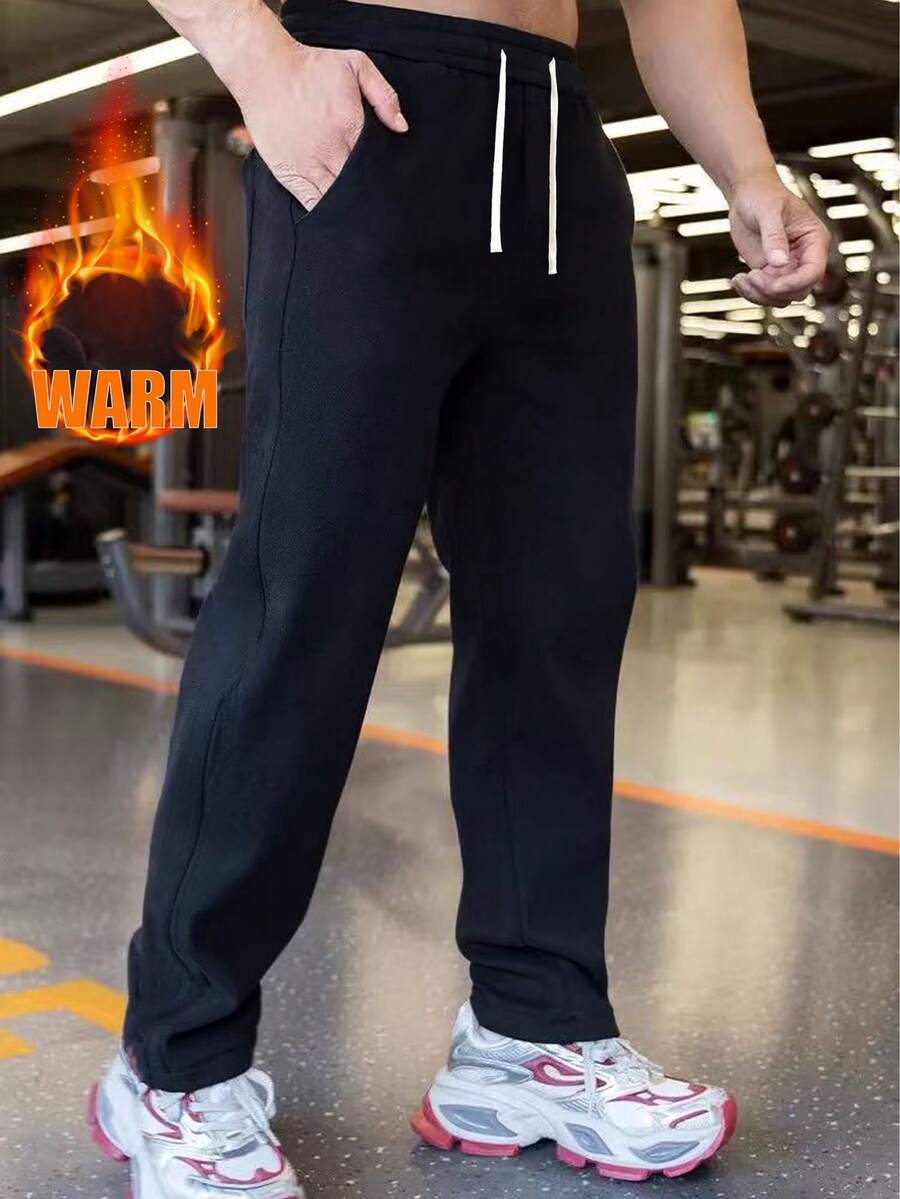 Pantalones casuales con forro polar para hombre, de moda, para otoño/invierno