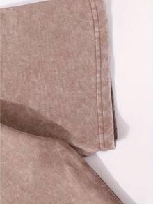 Star Pattern And "" Letter Print Men'S Summer Loose Fit Short Sleeved Washed Vintage 230g Pure Cotton Comfortable Breathable Casual Street Round Neck T-Shirt - Màu cà phê - Xem 4