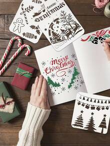 16-teiliges DIY Weihnachtsschablonen-Set, 5x5 Zoll wiederverwendbare Kunststoffschablone zum Malen auf Grußkarten und Dekorationen, festliche Zeichenschablone für Feiertags-Projekte
