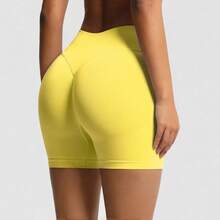 Seamless Butt Lifting Biker Shorts For Women - High-Waisted, Ideal For Yoga, Running & Outdoor Activities - Yellow - View 6