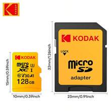 Kodak 2张柯达C10 Micro SD卡，32GB存储卡，兼容64GB、128GB，读写速度100MB/s，U3 V30 MicroSD卡，最大支持256GB，适用于相机、智能手机和电脑。 - 黃色 - 查看 4