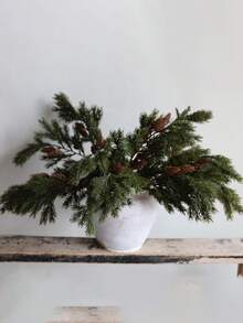 2 件人造圣诞松针枝、假松果和树枝花束，逼真植物，适用于户外派对活动、节日装饰、万圣节生日、婚礼花园庭院门口餐厅客厅卧室和家居装饰 - 綠色 - 查看 4