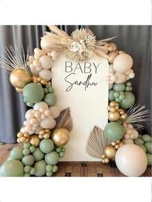 117pcs Sage Green & Gold Balloon Arch Kit, Includes Sage Green Balloons, Complemented By Ivory & Gold Balloons, Suitable For Baby Shower, Birthday Party, Jungle Theme Party, Wedding Decoration - Multicolor - View 7