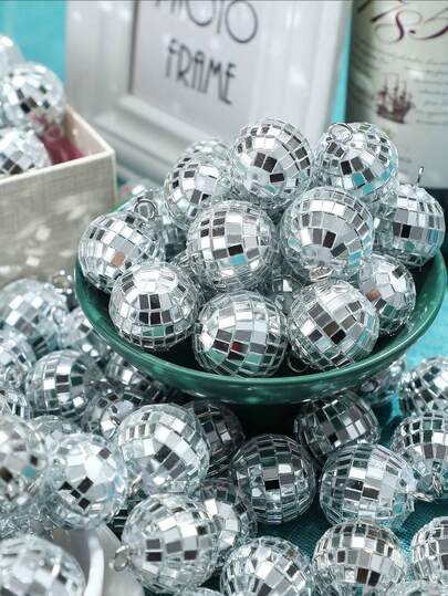 40pcs Shiny Reflective Mini Disco Ball Hanging Ornaments - Wholesale Christmas Decorations, Sparkling Bag Charms Party Decor, Phone Pendant, Gifts For Guests And Friends, Suitable For Party Atmosphere Decoration, Christmas Holiday Party, Wedding, Family Gathering And Birthday Party Home Decor Room Decor