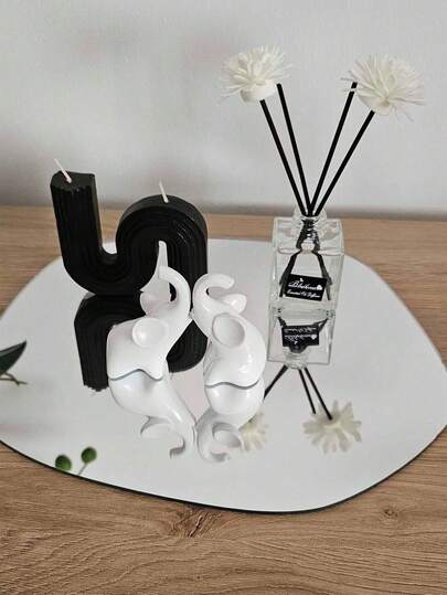 1pc Silver Minimalist Acrylic Mirror Tray Decor, Asymmetrical Curved Tabletop Ornament, Photography Prop, Home Decor, Nordic Style Mirror Tray & Bowl, Cosmetic Display Tray