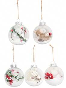 Transparente Cut Out Kugel, Weihnachts- und Neujahrsdekoration, Kunststoffmaterial, Christbaumschmuck, kugelförmige Dekoration, gefüllt mit künstlichem Schnee, roten Beeren und Tannenzweigen, geeignet für Weihnachtsbaum und Partydekoration. Weihnachtsdekoration für Zuhause, Raumdekoration Winter