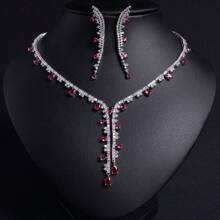 3pcs Silver-Tone Multicolor Women Jewelry Set - Earrings, Necklace, Suitable For Ladies/Brides/Bridesmaids, Festivals, Parties, Weddings, Banquets, Fashion Jewelry Gift Set