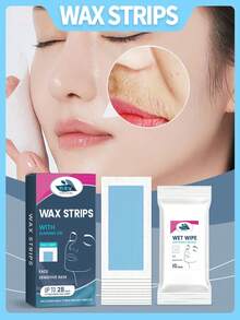 1盒含20张面部脱毛蜡纸*10片清洁湿巾，面部脱毛，无痛脱毛，面部脱毛蜡纸温和去除根部细毛，防水不残留，温和清洁不留斑，日常便携，适合多种需求，居家旅行皆宜