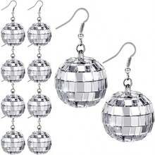 1 Pair Silver Disco Ball Earrings, Women's Bohemian Round Drop Earrings, Cool Birthday Valentine's Day Anniversary Gift Jewelry - Silver - View 6