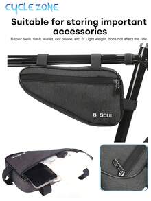 1pc Bicycle Front Frame Triangle Tool Bag, Mountain Bike Saddle Bag, Handlebar Crossbar Pack, Cycling Tool Storage Pouch, Multi-Functional