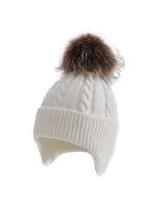 1 件儿童针织帽，带绒球，保暖护耳，适合男孩和女孩，秋冬季 - 1PC - 查看 5