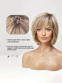 Peruca elegante, cabelo curto estilo fada, penteado dourado degradê para estudantes, bobo tingido no topo, com capa de fibra sintética por dentro, densidade 150%, fibra sintética, para perucas femininas