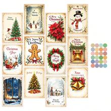 12pcs Festive Christmas Postcards - Retro Xmas Tree, Snowman, Reindeer & Gingerbread Man Greeting Card, Wall Art Prints For Home Room Decor, Aesthetic Pictures, No Envelope