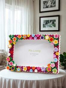6-Inch Floral Mosaic Photo Frame, Creative Handmade Puzzle Frame, Wall-Mountable, Blooming Summer - Color - View 2