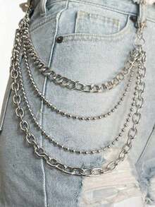 1pc Hop Punk Metal Multi Layer Waist Chain Dress Up Jeans Accessories Hop Multi Functional Men's And Women's Pants Chain Suitable Daily Wearing And Fashion Matching Summer, School Fall, Autumn, Halloween - Bạc - Xem 3