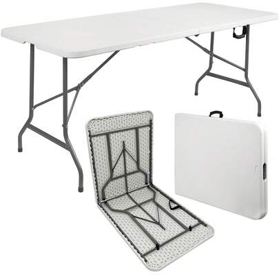 Rectangle Folding Trestle Table - 180cm (6ft) Outdoor Folding Table For Picnic, BBQ, Garden, Camping, Wedding, Party Catering, White