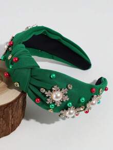 1pc Women's Fashion Wide Band Knotted Rhinestone Snowflake Faux Pearl Christmas Headband, Suitable For Daily And Christmas Wear - Multicolor - View 10
