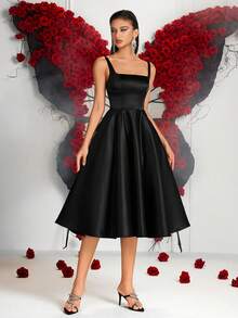 Elisanya Damen einfarbiges elegantes Kleid mit dicken Trägern, hoher Taille, A-Linie, rückenfreiem Bindegürtel, kurz. Geeignet für Abschlussball, Party, Cocktail, Abschlussfeier, Geburtstag, Date Night, Homecoming, Hochzeitsgast, Cocktailparty