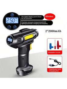 Pompa per gonfiaggio pneumatici per auto senza fili, compressore d'aria portatile, pompa per pneumatici per auto, motocicletta, bicicletta, con manometro e luce