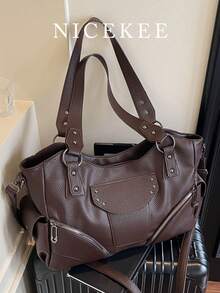 Bolso de hombro de mujer de gran capacidad de unicolor, bolso de mujer de gran capacidad con textura de moda, bolso de mano grande, bolso de hombro y cruzado personalizado para mujer, adecuado para uso diario y universidad, adecuado para salir, compras, regalos, viajes, ir y venir