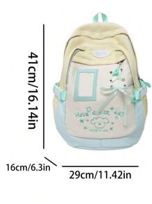 Zaino da donna alla moda, semplice e versatile, zaino bicolore, adatto per il ritorno a scuola, stile college di nicchia, fiocco nastro casual, zaino da viaggio leggero e piccolo