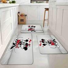 1pc Piece Printed Entrance Doormat,Cute Hugging Mickey And Minnie Mouse With Red Hearts Wall Sticker - Romantic Cartoon Couple Decal For Bedroom, Living Room, Valentine's Day, Anniversary, Wedding