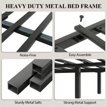 Bed Frame With LED Light, Industrial Platform Bed With Charging Station, 2-Tier Storage Headboard, No Box Spring Needed, Noise-Free, Strong Support Legs - 黑色 - 查看 7