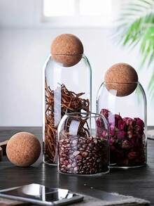 3pcs, 41oz/1200ml, 27oz/800ml, 17oz/500ml Glass Cups, Glass Storage Container With Spherical Cork Stopper, Reusable, Suitable For Storing Tea, Coffee, Flowers, Nuts, Candies, Etc., Essential For Kitchen Storage. - transparent - View 1