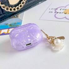 1-Pack AirPodsCase, Premium TPU Material, Purple & Blue Glitter Finish With Shell Element, Crystal Pearl Charm, Shockproof, Protective, Dustproof, Fashionable, Ideal For Teens & Young Adults, Everyday Use & Gift - Multicolor - View 9