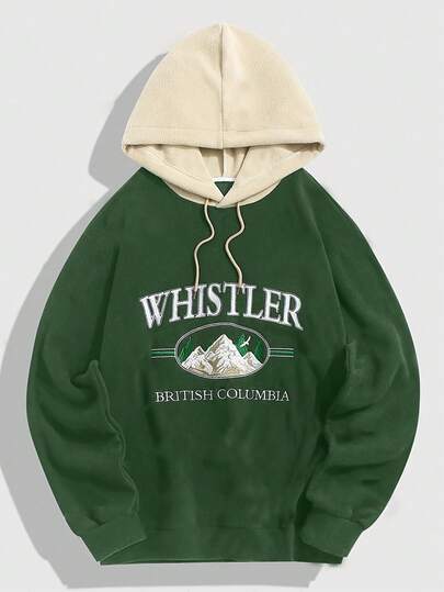 大码男士时尚经典个性弹力针织短款撞色拼布刺绣抽绳设计适合日常休闲，经典个性纯色简约户外通勤街头秋冬长袖连帽卫衣