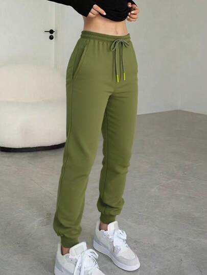 Pantalones De Cintura Alta Para Mujer Con Bolsillos En Diagonal Y Costura al frente