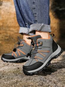 Children's Hiking Shoes, Mid-Top Leather Outdoor Sports Shoes, Non-Slip Wear-Resistant Running Shoes, Adjustable Hook And Loop, Warm For Winter